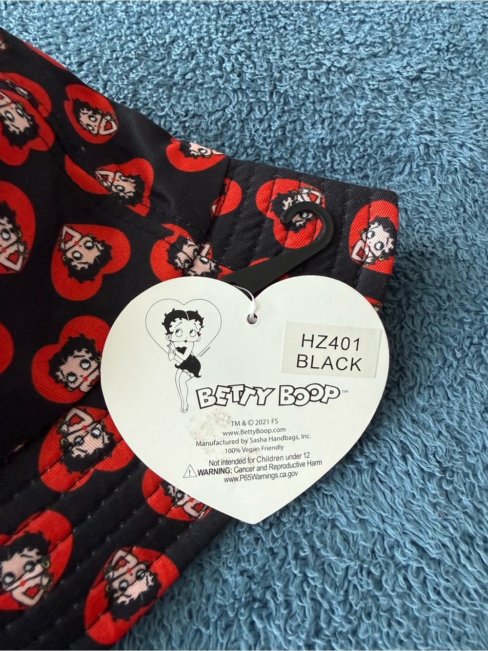 Betty Boop Black Hat with Red Heart Face Print